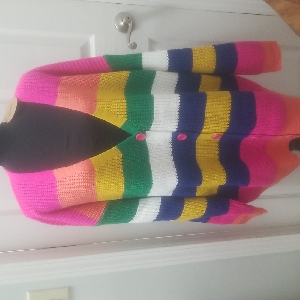 BIBI Fuschsia Multi Stripped Cardigan (xl)NWT - Picture 3 of 10